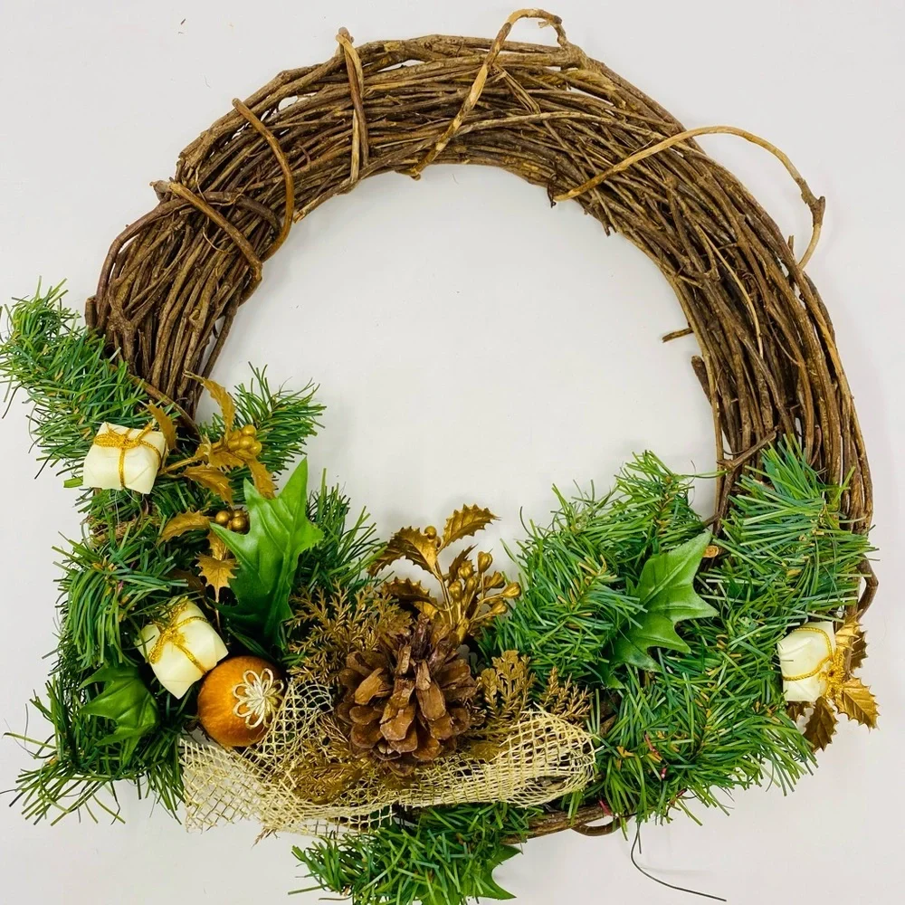 Rustic Holiday Wreath with Greenery and Pinecones